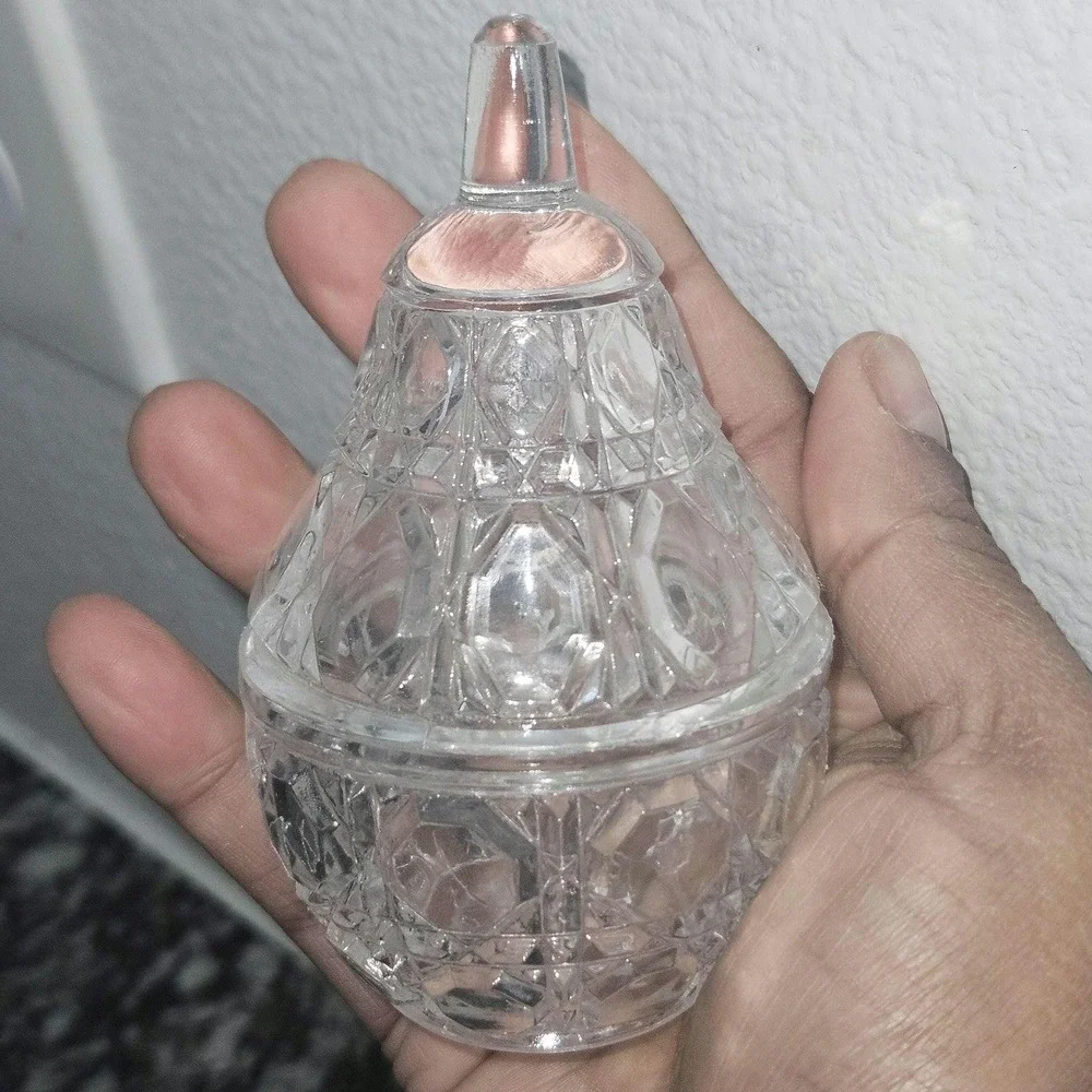 Vintage Crystal Pear Lidded Candy/ Trinket Dish/‎ salt cellar/ Condiment dish